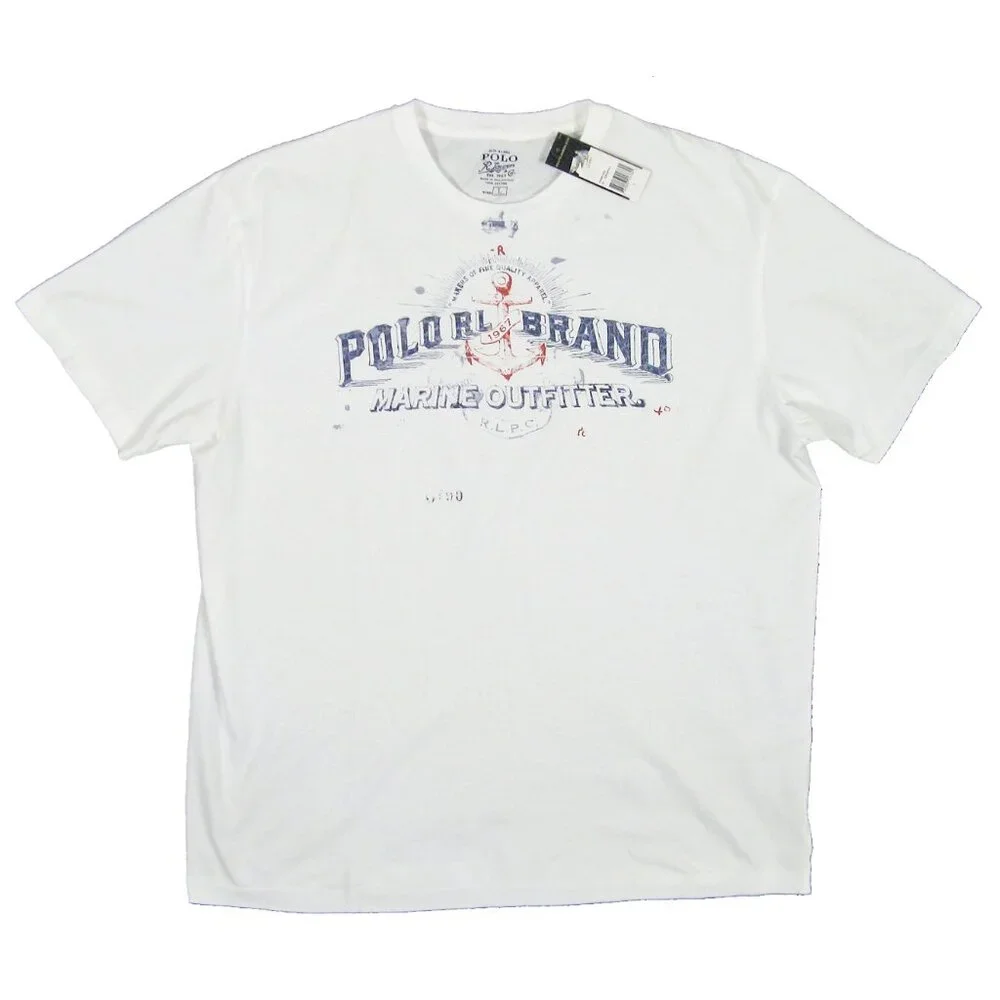 NEW Vintage Polo Ralph Lauren T Shirt! L White Nautical Marine Outfitter Anchor